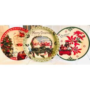 Clay Art Christmas 8” Plate Set Vintage-Style Holiday Scenes Set of 3